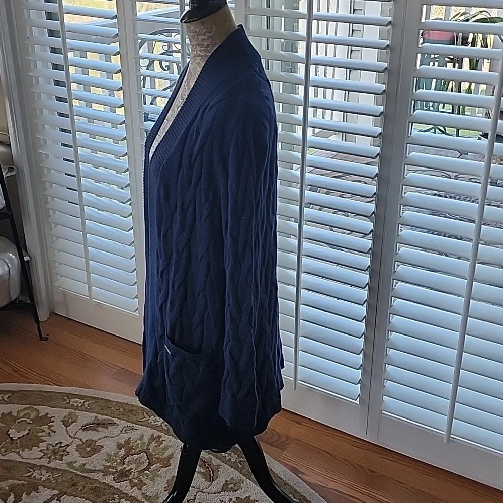 Tommy Hilfiger Womens Plus Metalic Blue Cotton Open Front Cardigan - Size 1X - Picture 3 of 7